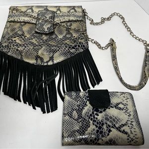 Python and suede crossbody bag with wallet